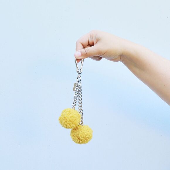NEW Coach Shearling Pom Pom Charm Key Ring Key Fob YELLOW - Picture 3 of 4